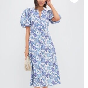 Tuckernuck Marcy  Steel Blue Floral Brody Midi Dress M